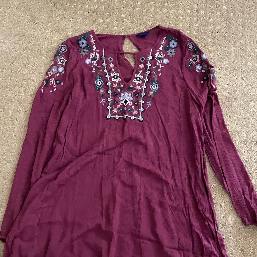 Aeropostale Red Embellished Long Sleeve Tunic